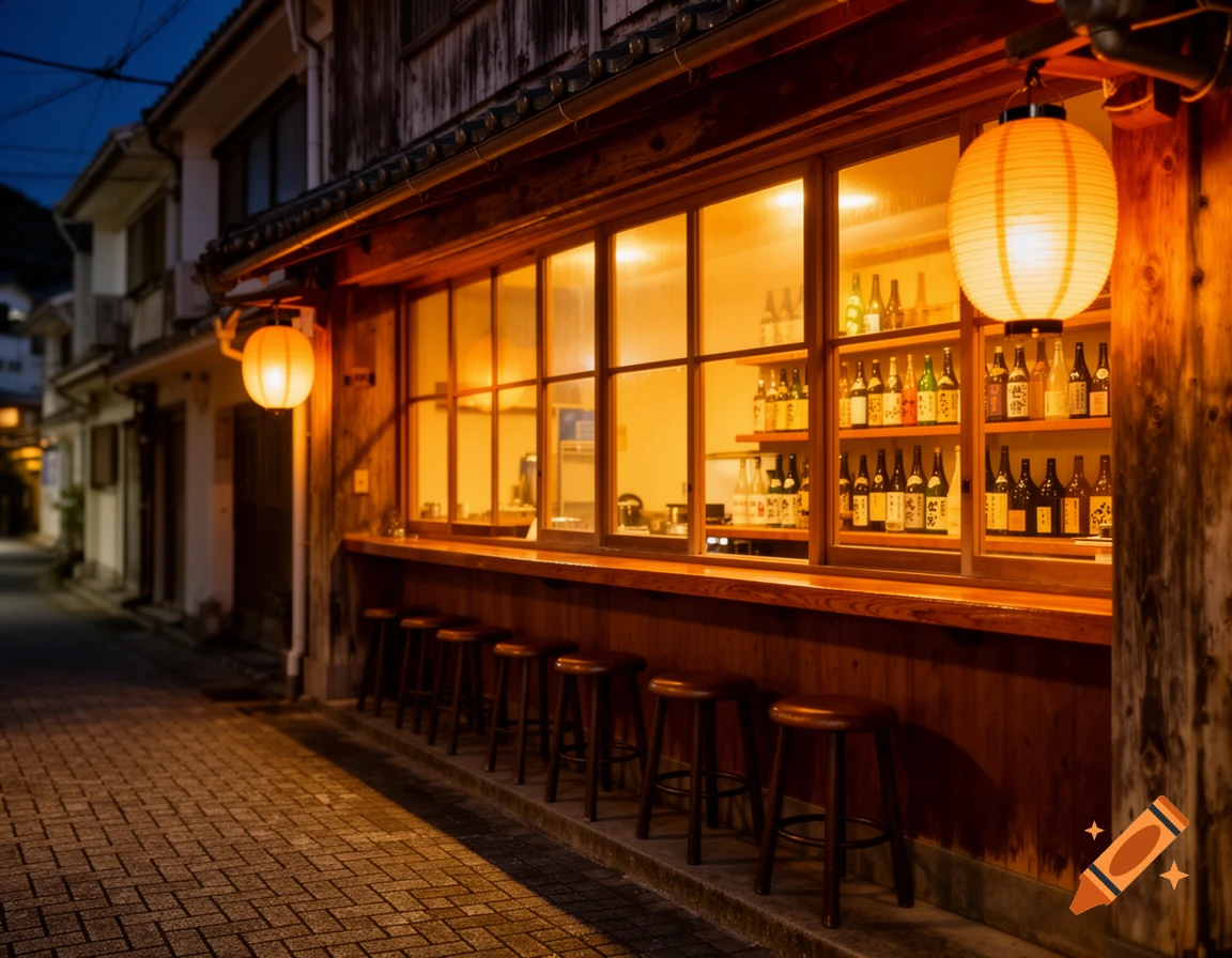 沖縄の小さな居酒屋 夜の暖かい灯り